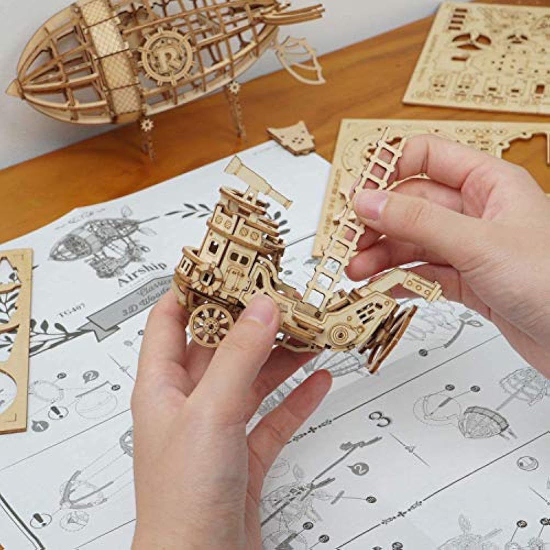 Rolife 3d Wooden Puzzle Woodcraft Construction Kit Model Kits For Kids, Teens and Adult (Airship)