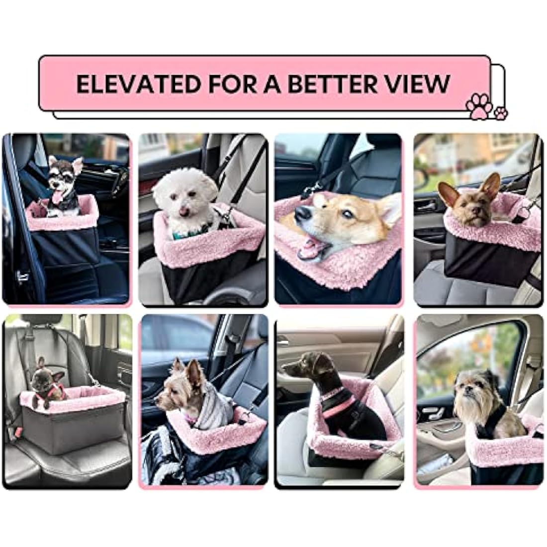 UNICITII Dog Car Seat for Small Dog, Raised Dog Booster Seat with Metal Frame, Puppy Car Booster Seat for Pets Small Dogs Cats