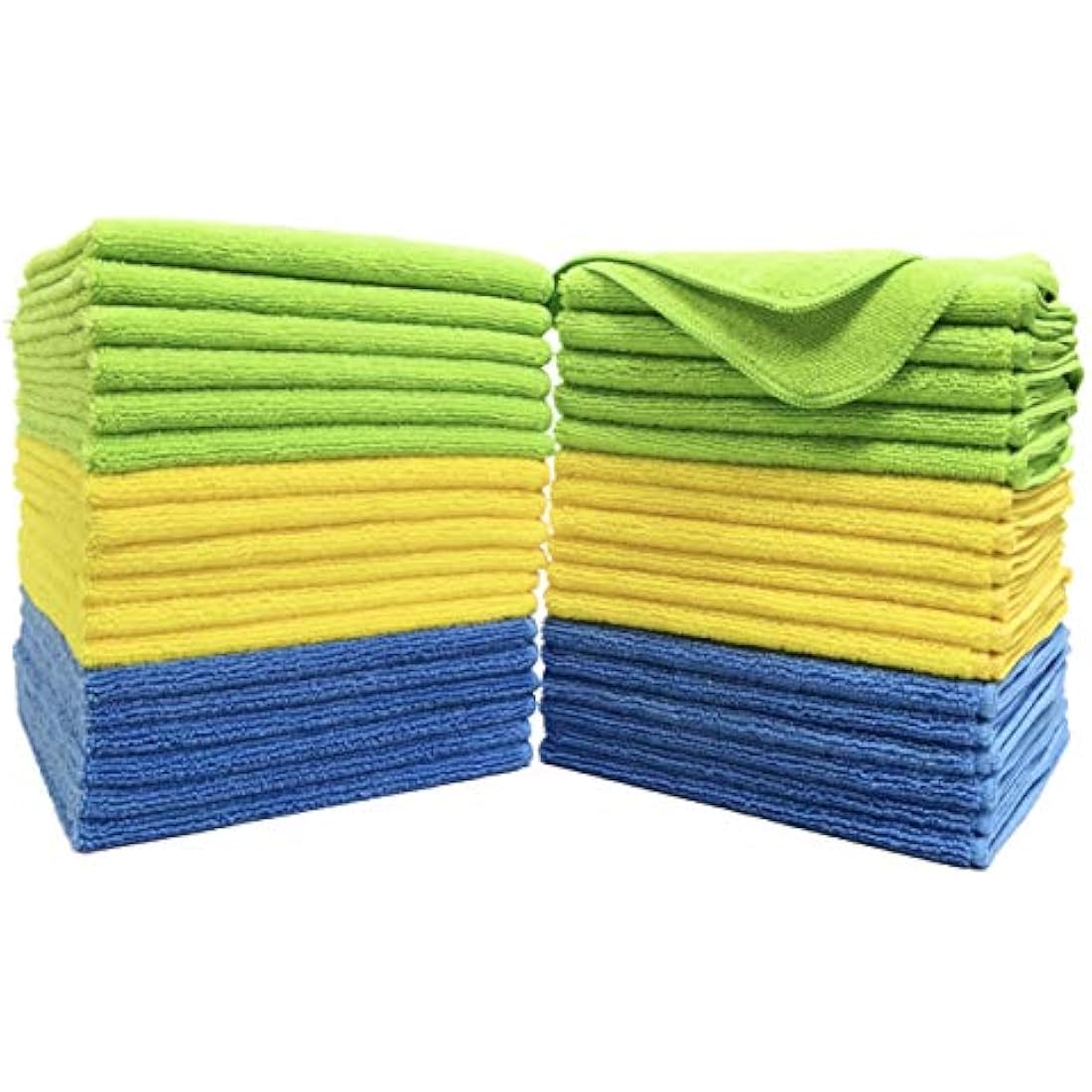 POLYTE Premium Microfibre Cleaning Towel, 40x40 cm, 36 Pack, Blue,Green,Yellow