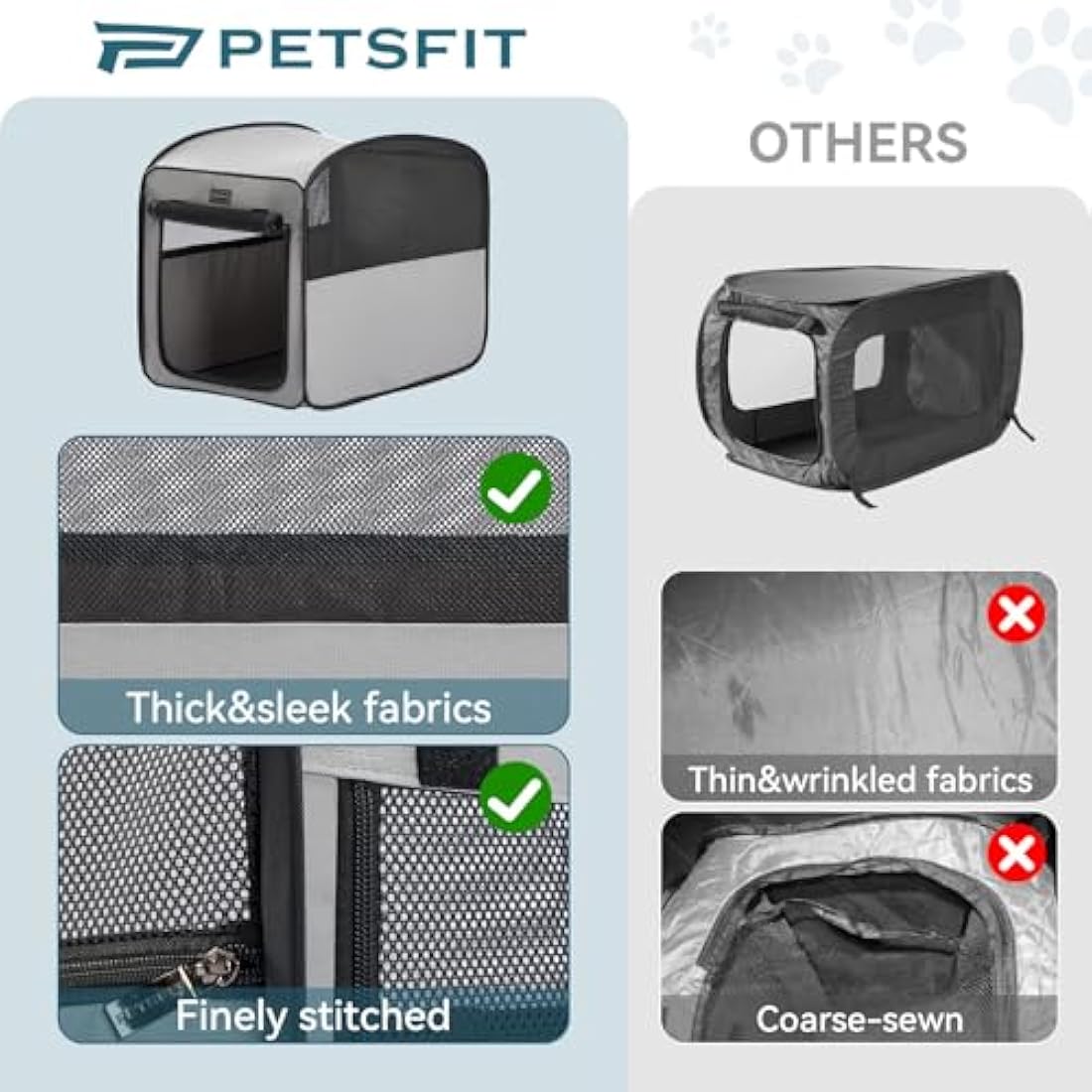 Petsfit Collapsible Dog Crate,Soft Dog Crate for Travel and Car Use - Pop Up Design，Lightweight and portable soft Crate for Small and Meduim Dogs Cats，Improved Top Zipper,68 x 40 x 56cm