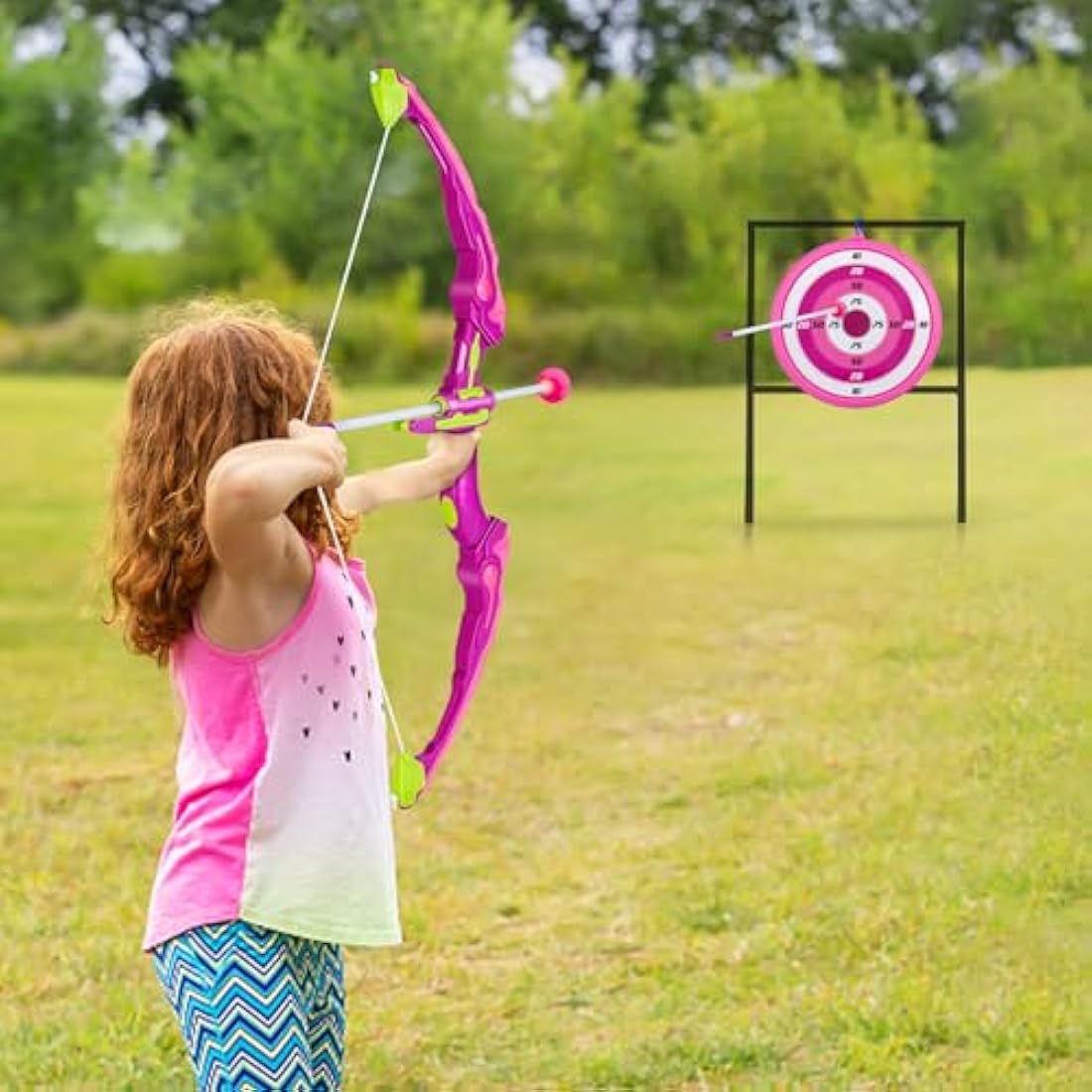 Own1one Kids Bow and Arrow Set for Girls with LED Lights, 2 in 1 Archery Set Includes 1 Bow, 10 Suction Cup Arrows & 1 Quivers, Indoor and Outdoor Toys Gifts for Girls Ages 4 5 6 7 8 Years Old (Pink)