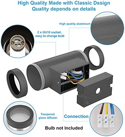 Klighten 2 pcs Outdoor Wall Light IP65 Up Down Outdoor Indoor Wall Lighting Modern Aluminum Wall Lamp for Garden Entrance Corridor Courtyard, Socket GU10, Bulb not Included, Dark Gray