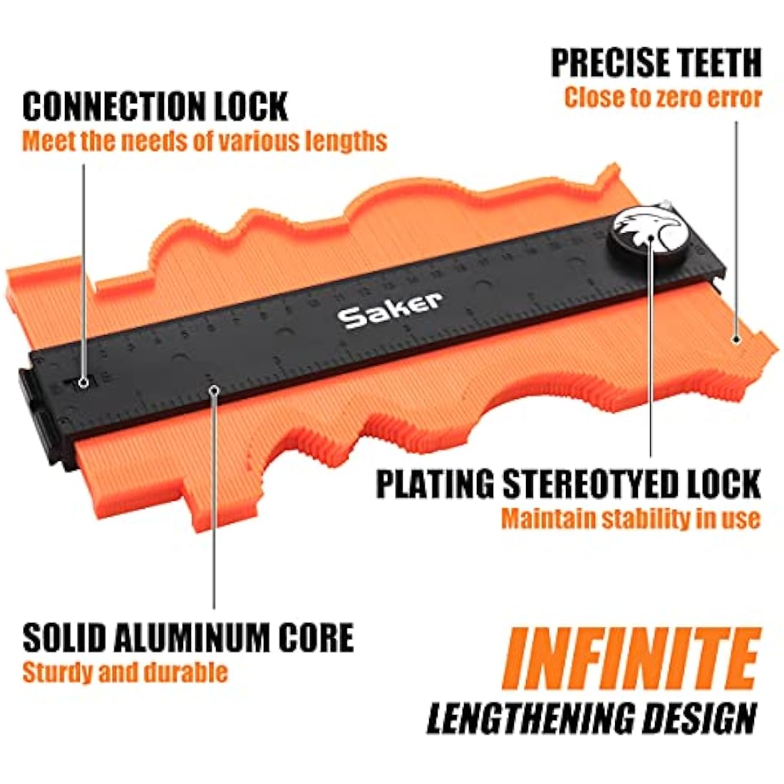 Saker Connectable Contour Gauge Profile Gauge with Lock 10 inch/25cm - Must Have Tool for DIY Handyman Woodworking