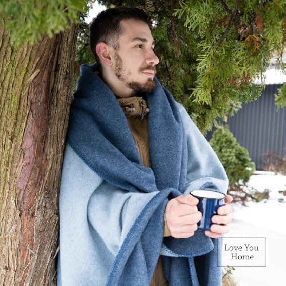 LYHome Travel Blanket - Extra Warm Picnic Throw, Bed Camping Outdoor Wool Blankets, Cozy Soft Throws, Military Army and Garden Outside Use (51x67 in | 130x170 cm | Blue - Light Blue Double-sided)