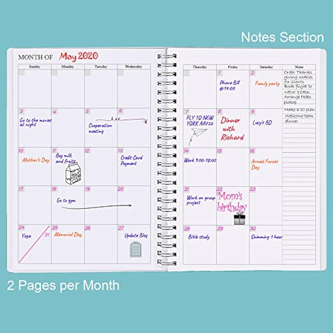 Undated Diary A5 Planner for 2025 or Any Year, Weekly & Monthly Organizer Notebook&Journal to Track Goals, Improve Productivity & Time Management, 15 x 21cm, Perfect to Organize Your Daily Life