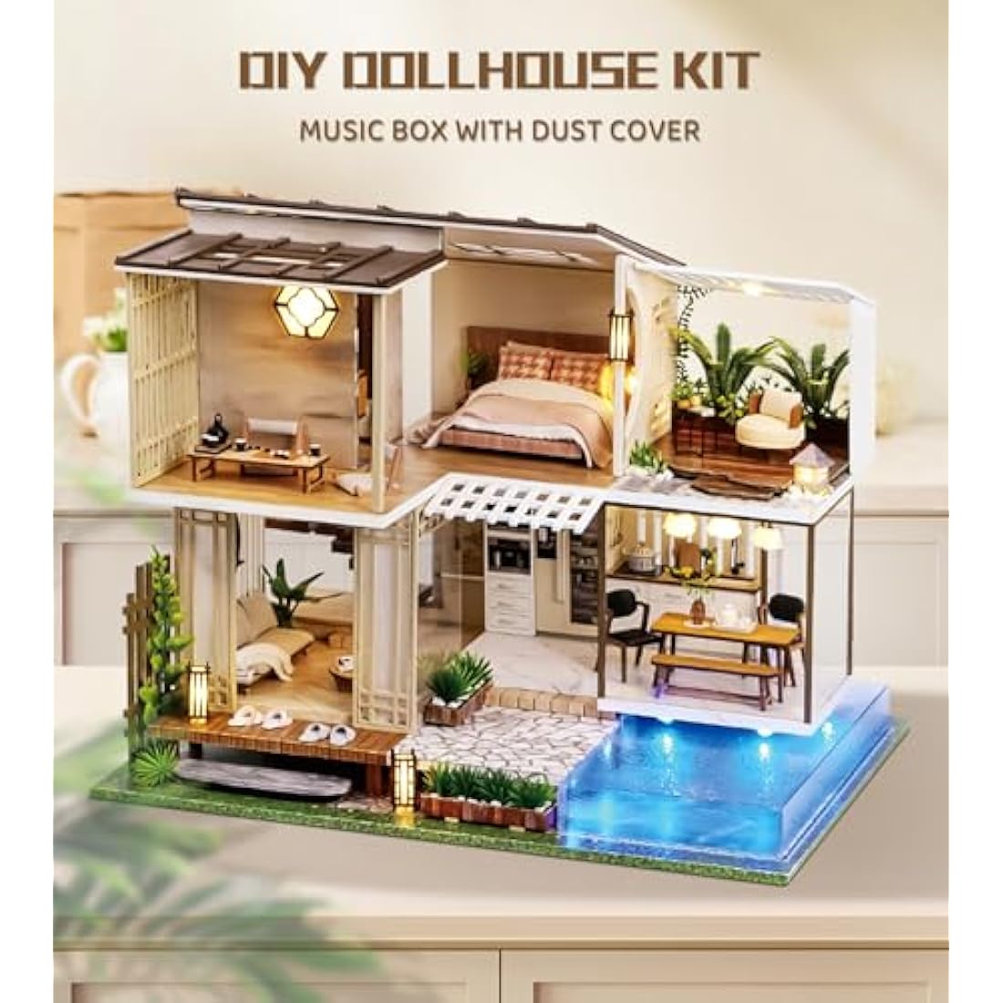 Spilay Diy Miniature House Kit with Furniture, Wooden Mini Doll House Crafts Handmade with Dust Cover & Music Box, 1:24 Creative Room Idea Gift for Adult Friend Lover A085-Elegant and Quiet-Age 14+