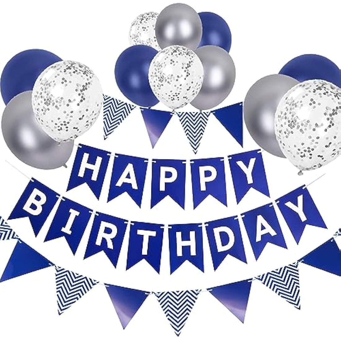 Navy Blue Happy Birthday Bunting Banners & Balloons - Perfect for Birthday Party Decorations