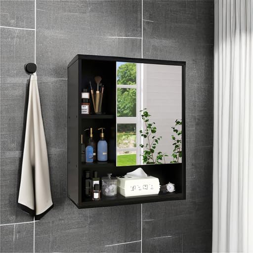 SMIBUY Bathroom Mirror Cabinet Wall Mounted, Bamboo Space Saver Medicine Cabinet, Wall Hanging Over Toilet Storage Cabinet with Mirror Door and