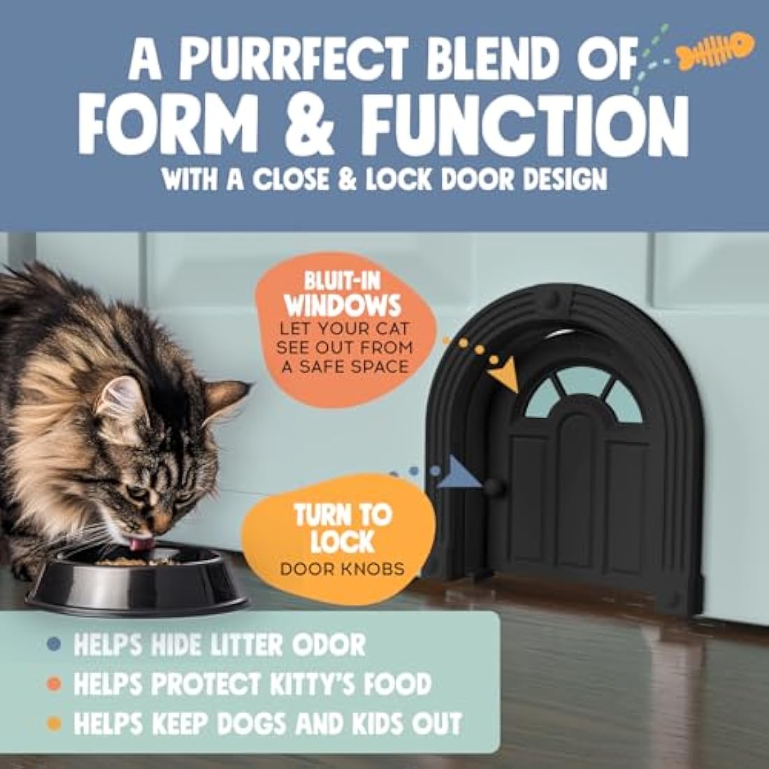 Cat Door for Interior Door - No-Flap Design for Cats Up to 20 lbs, Easy DIY Setup, Secured Installation in Minutes, No Training Needed