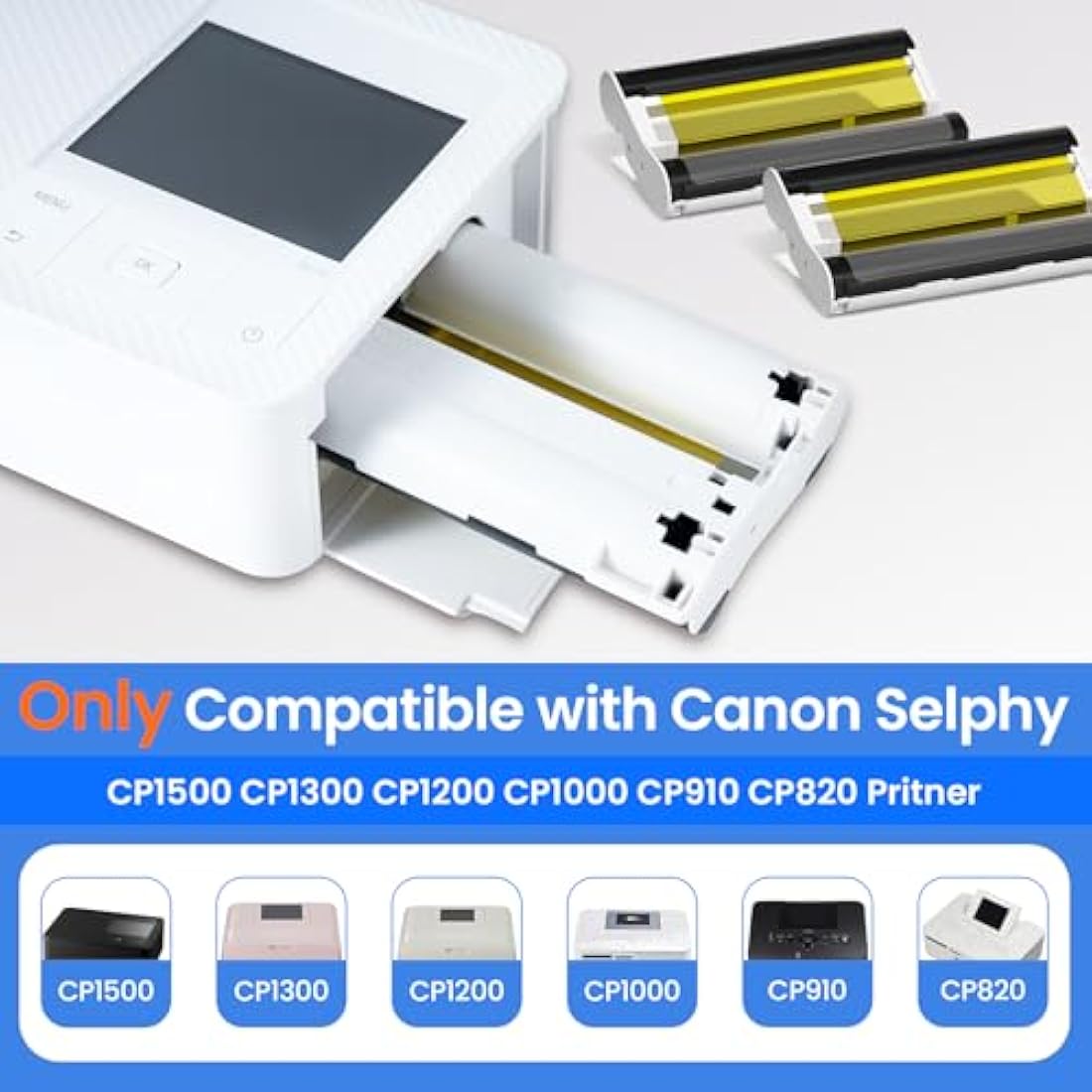 Compatible with Canon Selphy CP1500 RP-108 Color Ink/Paper Set, for Selphy CP1500 CP1300 CP1200 CP1000 CP910 CP820 Printer, 2 Ink Cartridges and 108 Photo Papers, RP-108IN 10cm x 15cm