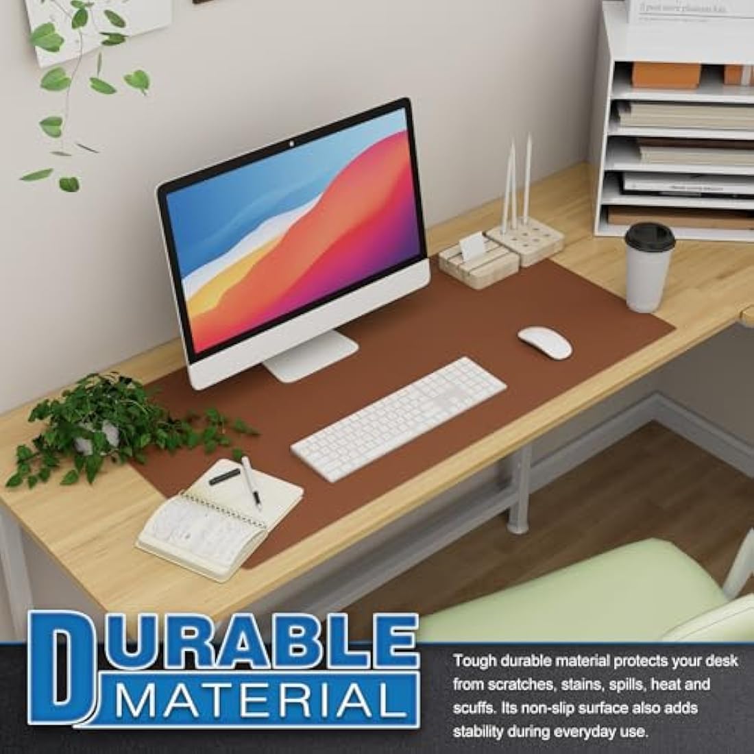 K KNODEL Large Office Leather Desk Mat, Mouse and Keyboard Pad, Computer and Laptop Mat, Desktop Protector and Cover, Writing Pad and Blotter (80x40cm, Brown)