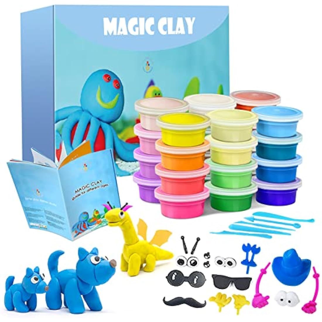 Modelling Clay Kit - 24 Colours Air Dry Magic Clay, DIY Molding Clay with Tools, Craft Kit for Kids Boys Girls, Presents Gift for Boys & Girls Age 3-12 Year Old