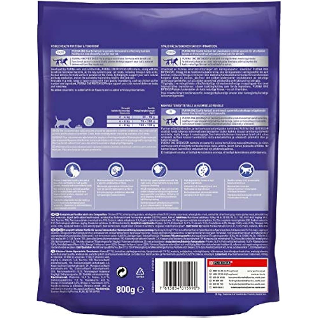Purina ONE Coat & Hairball Dry Cat Food Chicken 800g (Pack of 4)