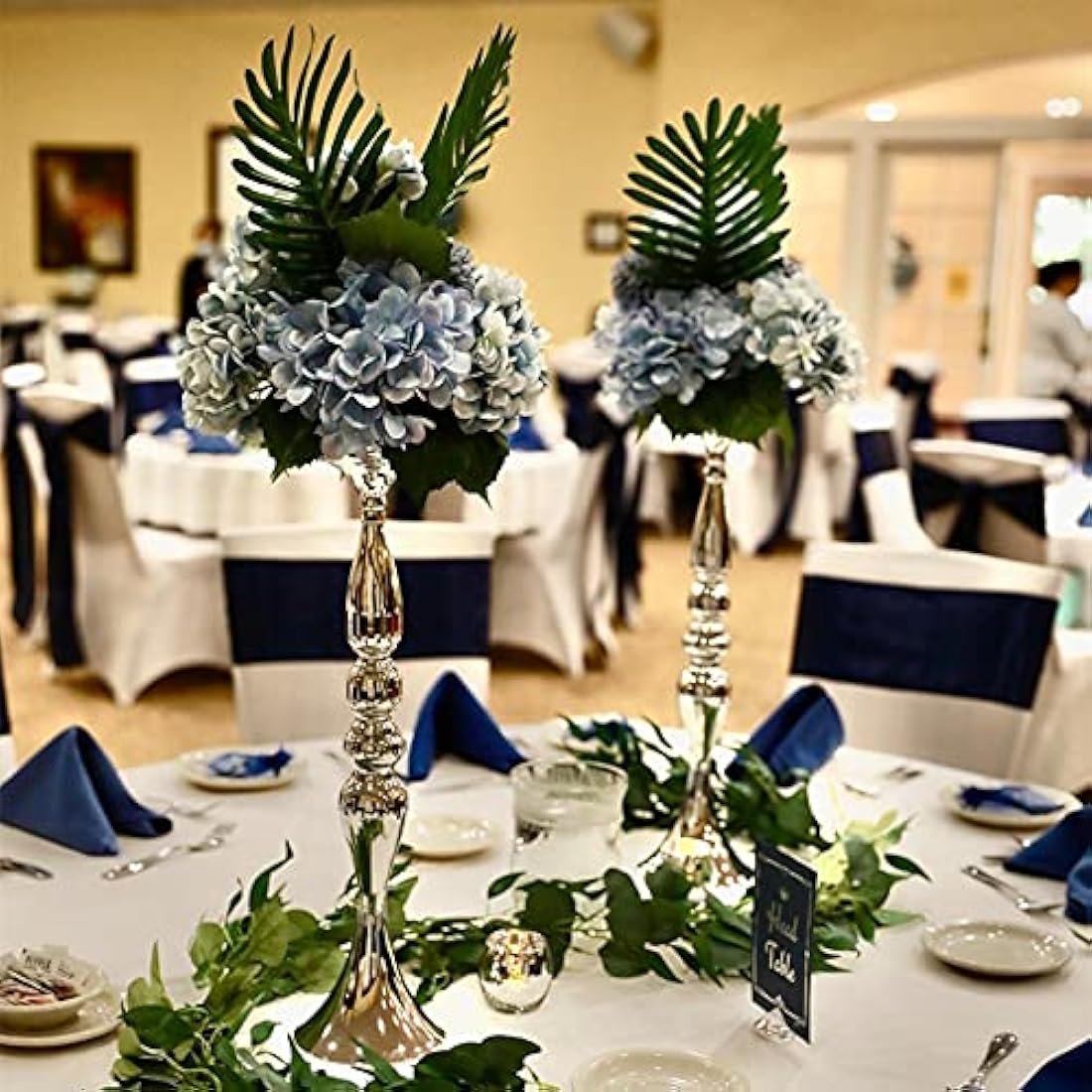 Kisflower 6Pcs Silk Hydrangea Artificial Flowers Realistic Hydrangea Flowers Bouquet for Wedding Party Office Home Decor (Blue)