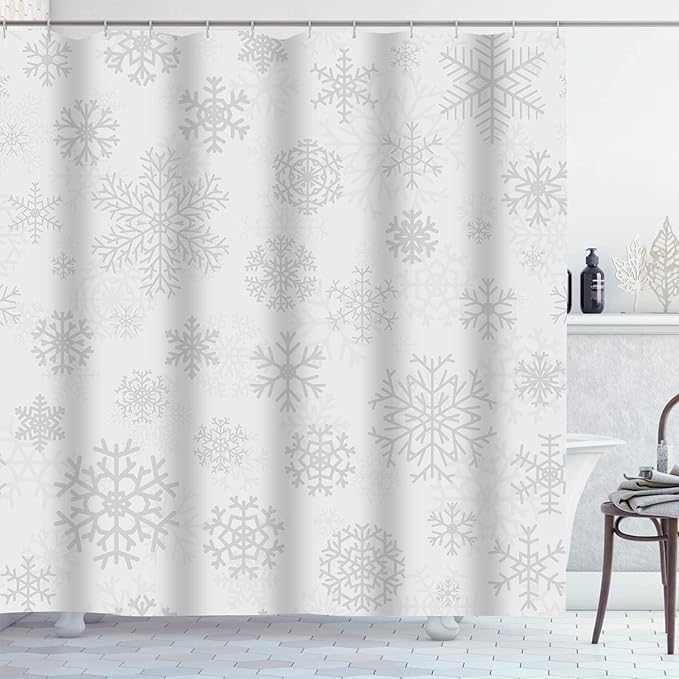 Gelasgo Christmas snowflakes Shower Curtain Waterproof Fabric - Quick-Dry Machine Washable Bathroom Curtain with 12 Hooks, Privacy Modern Design for