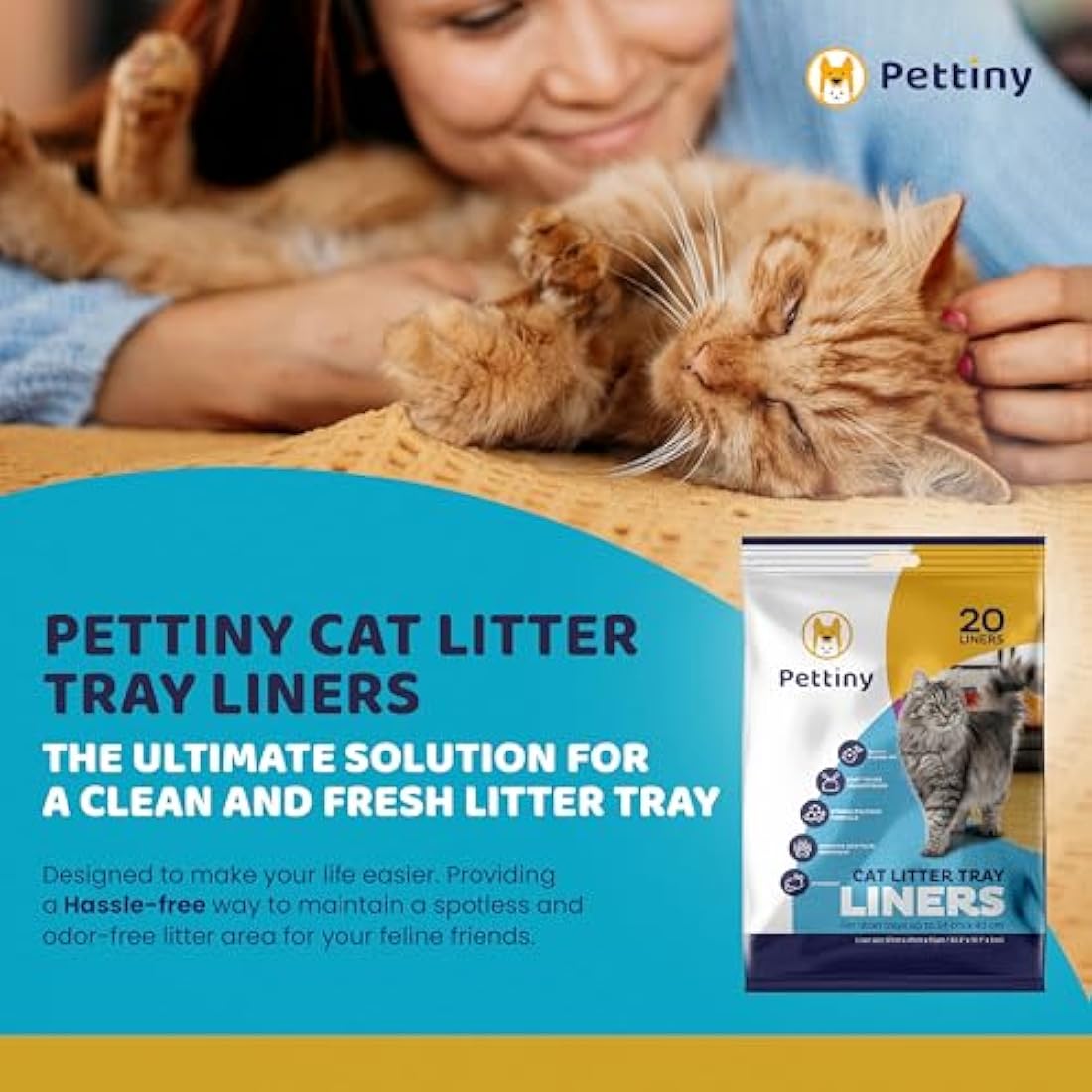 Pettiny 20 Cat Litter Tray Liners with Drawstrings Scratch Resistant Bags for Medium and Large Litter Box