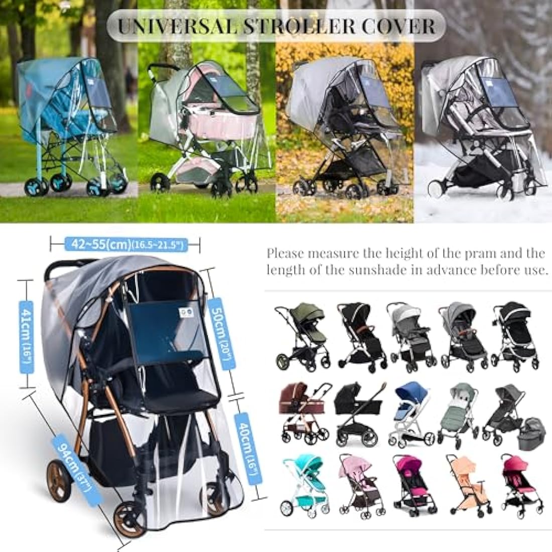 Bemece Universal Rain Cover for Pushchair Stroller Buggy Pram, Baby Travel Weather Shield