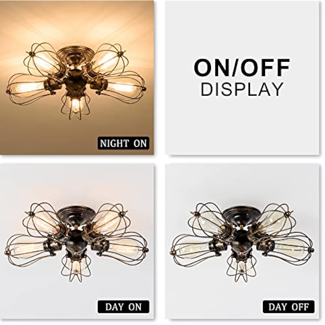 LULING Vintage Ceiling Light Industrial, Chandeliers E27 Socket Metal Wire Cage Lamp Semi-Flush Mount Rustic Ceiling Light Metal Lamp Fixtures (No Bulb) (with 5 Light) (Bronze)