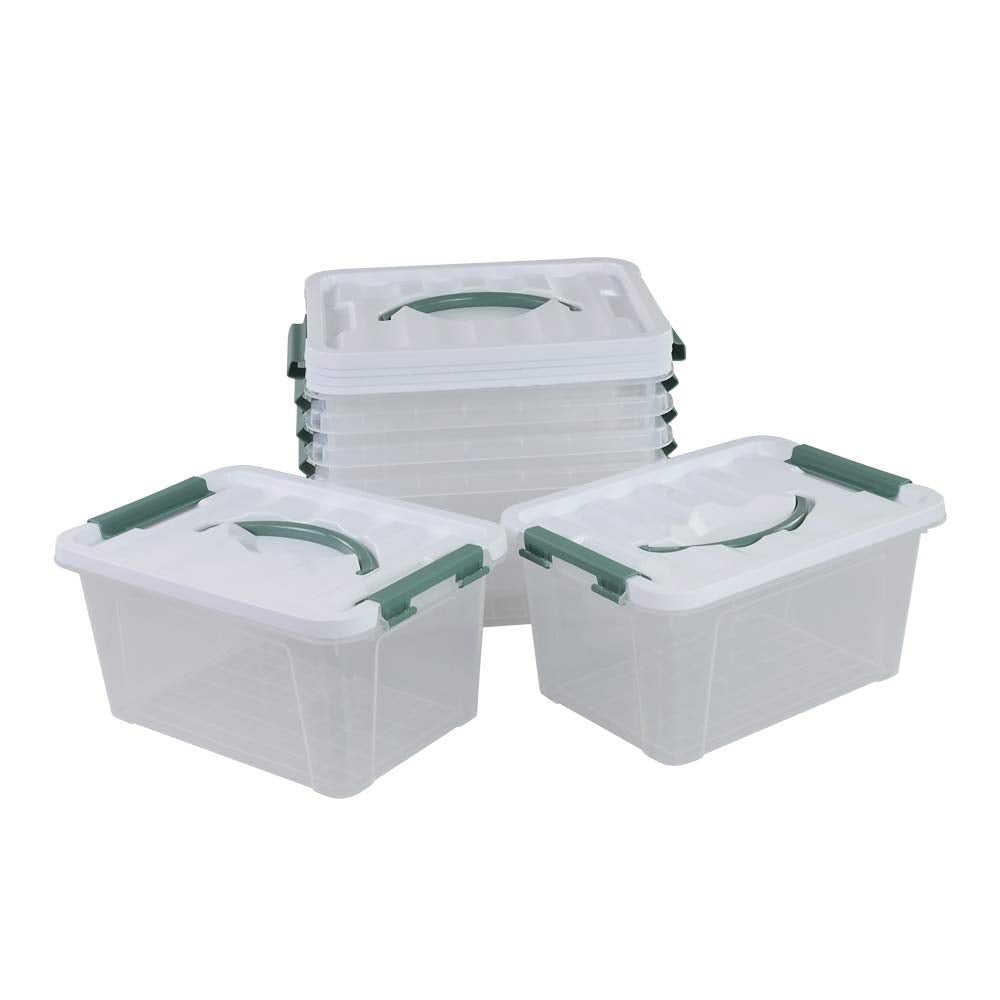 Leendines Set of 6 Clear Storage Boxes with Lid, Plastic Small Boxes, 7 Liters