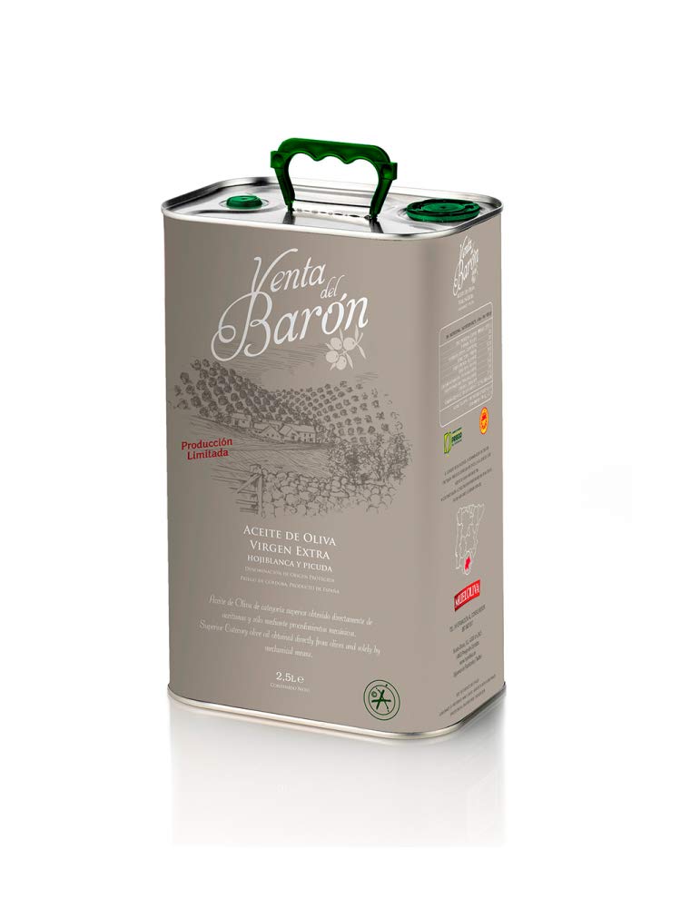 Venta del Bar?n - Voted World's Best Olive Oil - - Extra Virgin Cold Pressed - High in Polyphenols - 2.5 ltr Tin