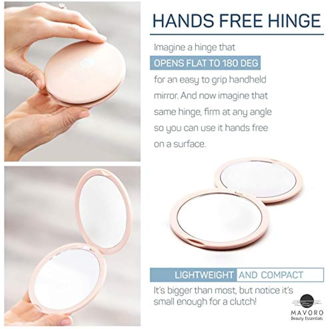 Magnifying Compact Mirror for Purses, 1x/10x Magnification – Double Sided Travel Makeup Mirror, 4 Inch Small Pocket or Purse Mirror. Distortion Free Folding Portable Compact Mirrors (Millennial Pink)