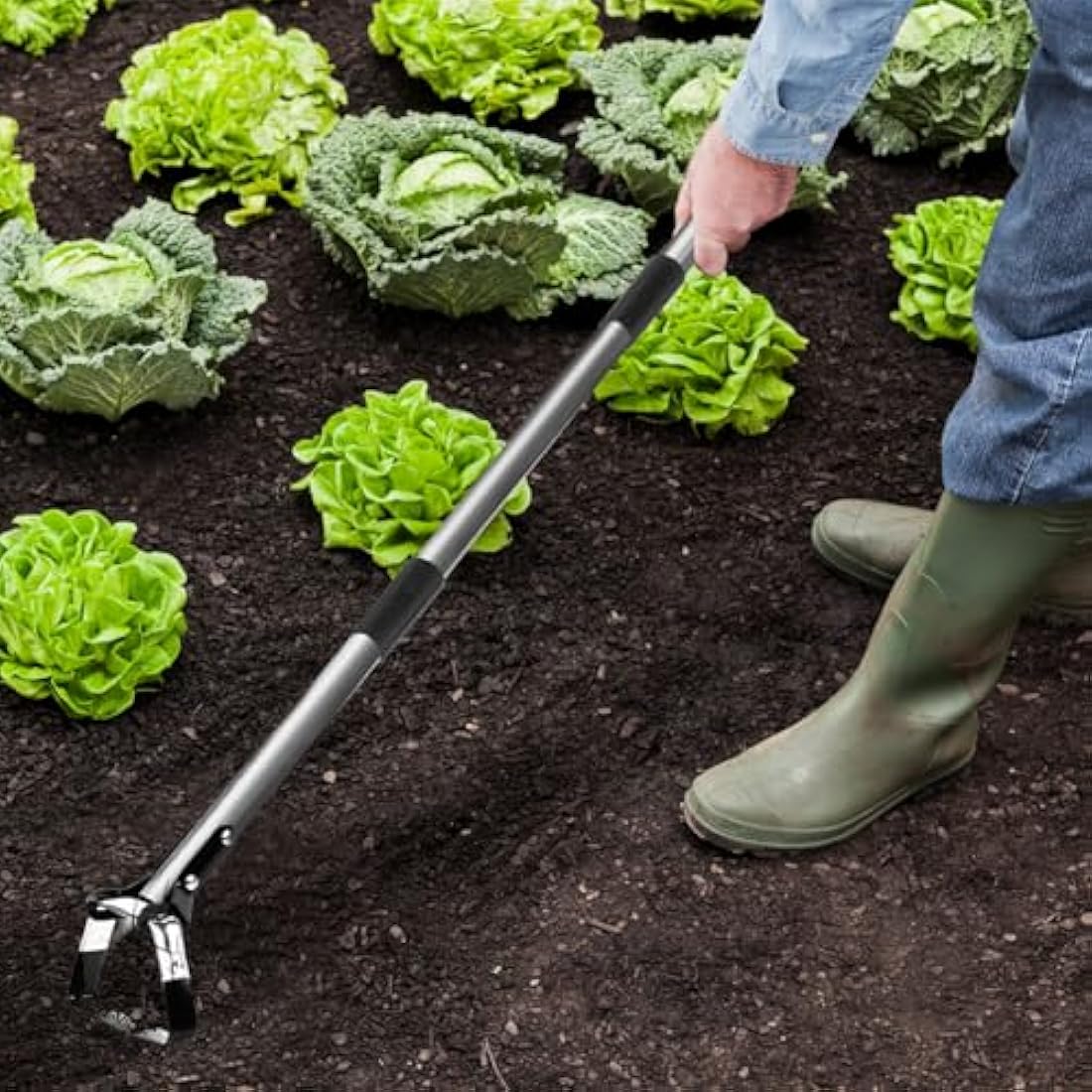 Walensee Action Hoe for Weeding Stirrup Hoe Tools for Garden Hula-Ho with Adjustable 168cm Scuffle Loop Hoe Gardening Weeder Cultivator, Sharp Durable Metal Handle Weeding Rake with Cushioned Grip