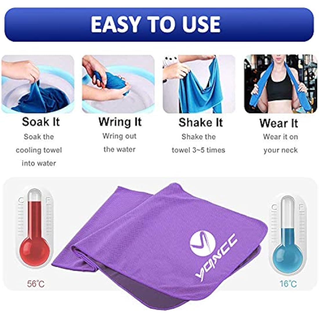 YQXCC Cooling Towel (120x30 cm) Ice Towel for Neck, Soft Breathable Chilly Towel, Microfibre Cool Towel for Yoga, Golf, Gym, Camping, Running, Workout & More Activities