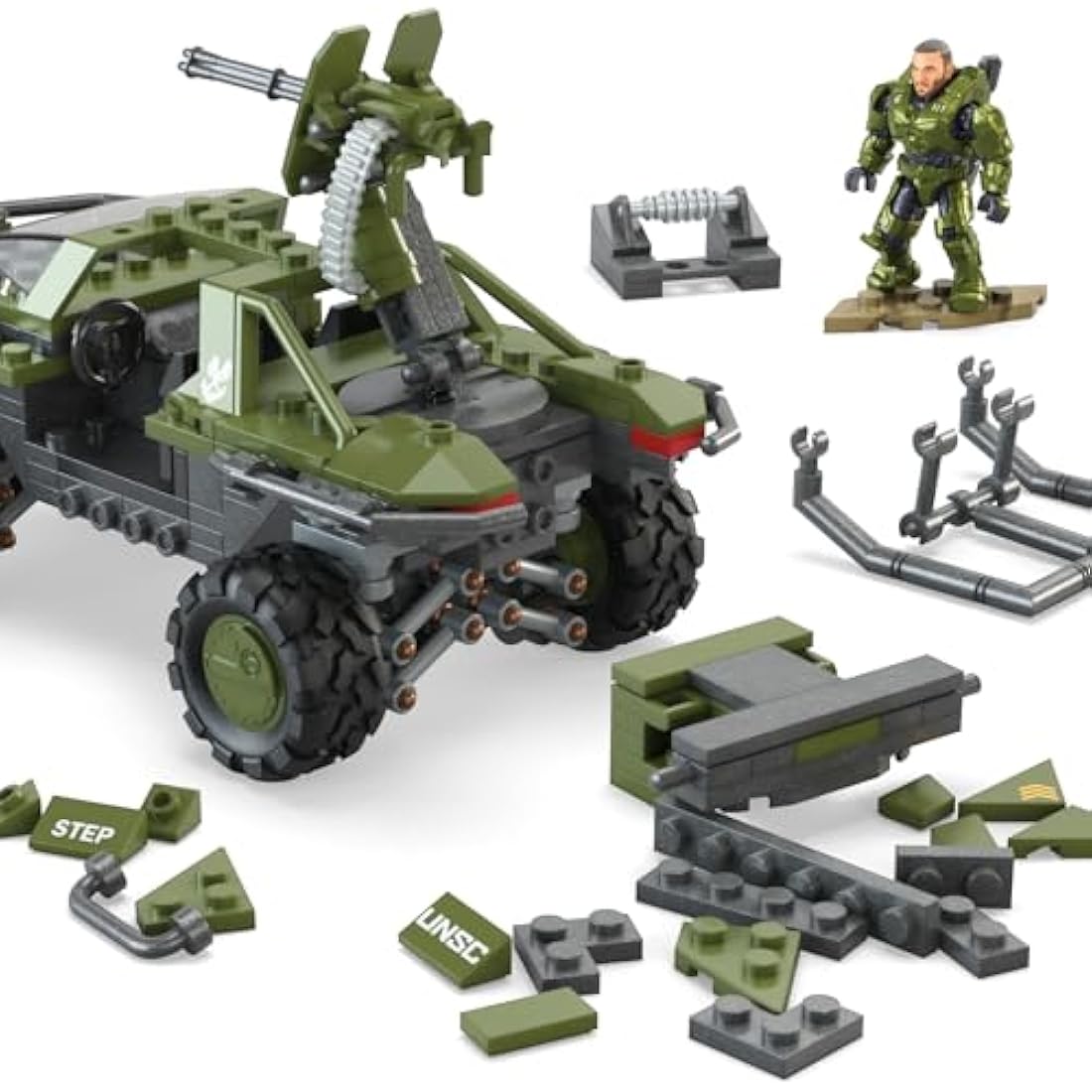 MEGA Halo The Series Vehicle Building Toys Set, FLEETCOM Warthog ATV with 469 Pieces, 5 Micro Action Figures, Poseable Articulation, Kids and Fans, HNC57