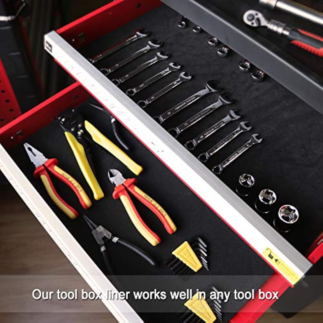 CASOMAN Professional Tool Box Liner, Toolbox Drawer Line - 16 inch(wide) x 16 feet (long), Non Slip Matting Roll, Black