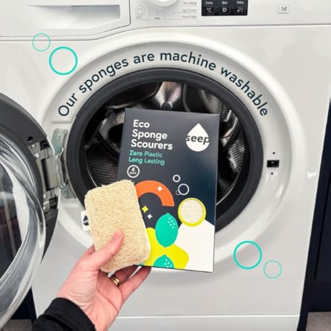 Seep Eco Sponges Washing Up - 12 Pack Multipack Compostable Kitchen Sponge - Cleaning Sponges Made Using Loofah - Sponge Scourer
