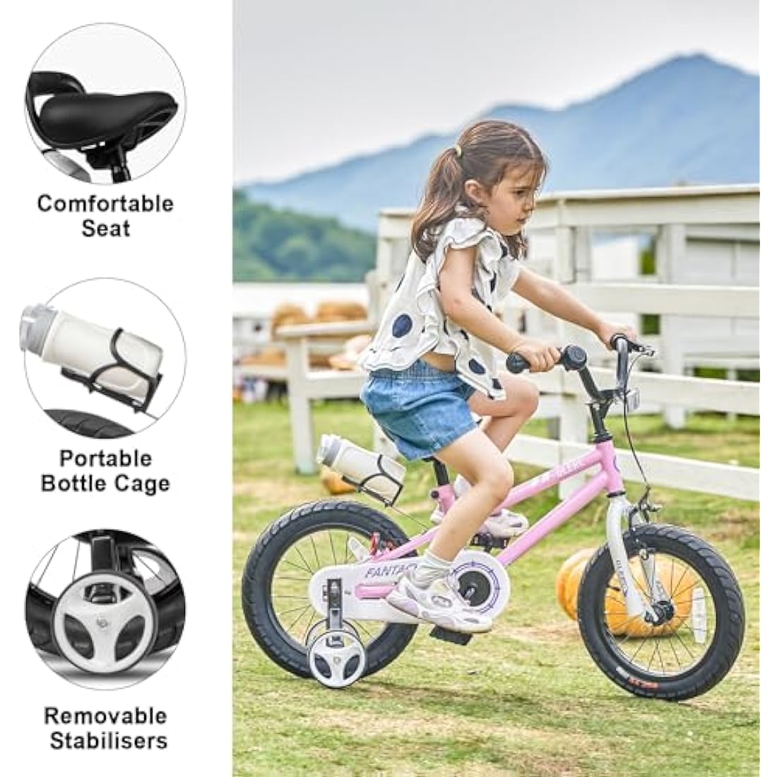 Glerc Fantacy 12 14 16 18 20 Inch Kids Bike for 2-14 Years Old Boys Girls with Water Bottle Holder & Stabilisers, Multiple Colors
