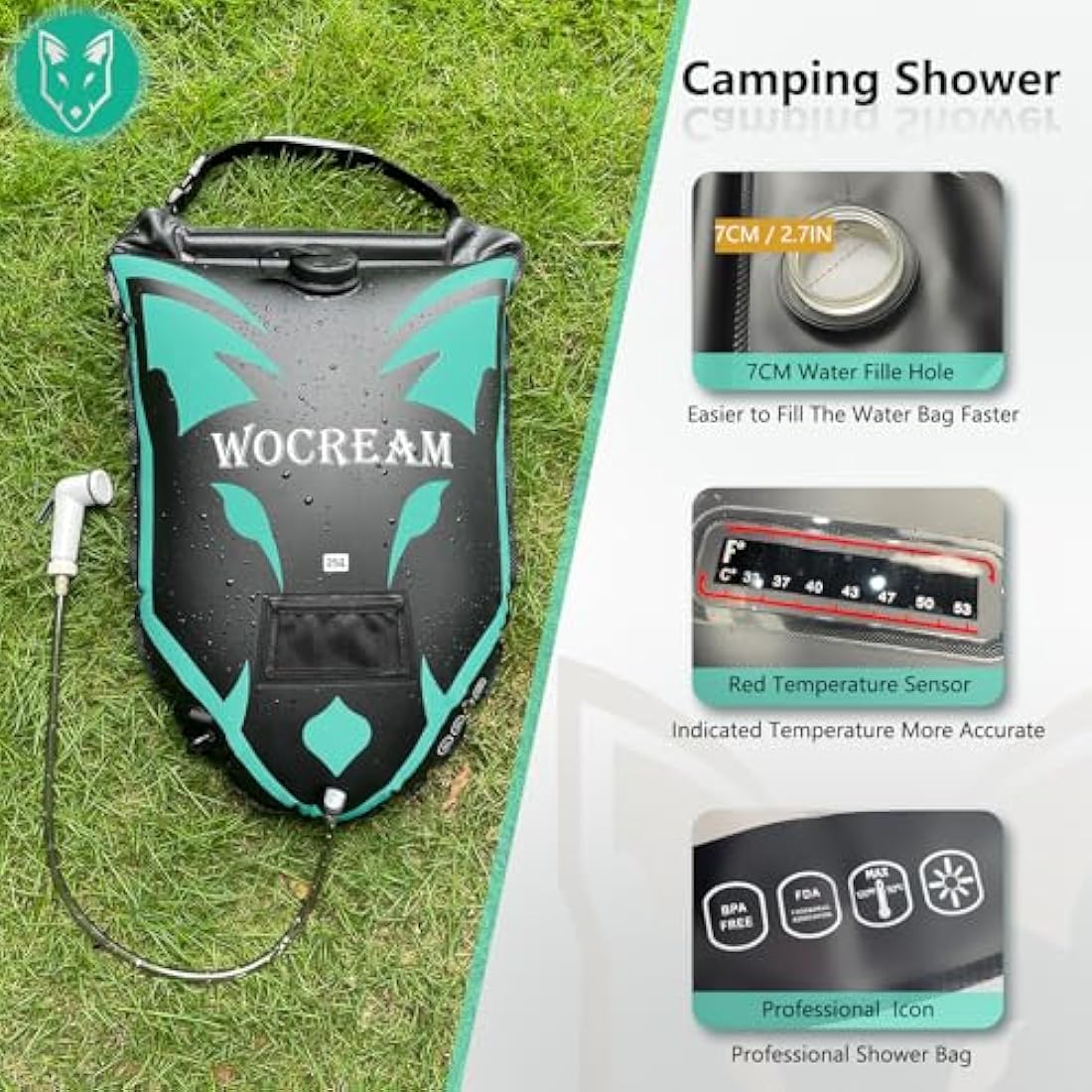 CyConncet Camping Shower Outdoor, 6.6 Gallons/25L Camping Shower Bag, TPU Shower Bag, Large Water Flow, Handheld Shower, Solar Shower, Portable Shower for Camping, Beach, Backpacking