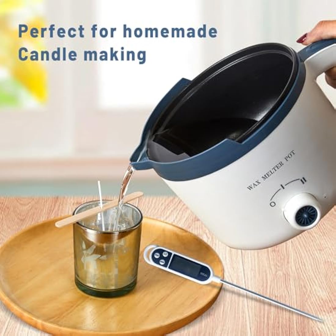 Ksedcon Electric Wax Melting Pot with Thermometer for Adult, Wax Melter for Candle Making with Pour Spout, Candle Heater Pot to Make Your Own Candles(UK Plug)