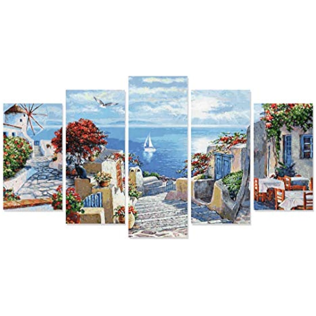 Schipper Mykonos 609450797 Painting by Numbers for Adults, Includes Brush and Acrylic Paints, 5 Pictures, Master Class Polyptych Professional Edition, 132 x 72 cm