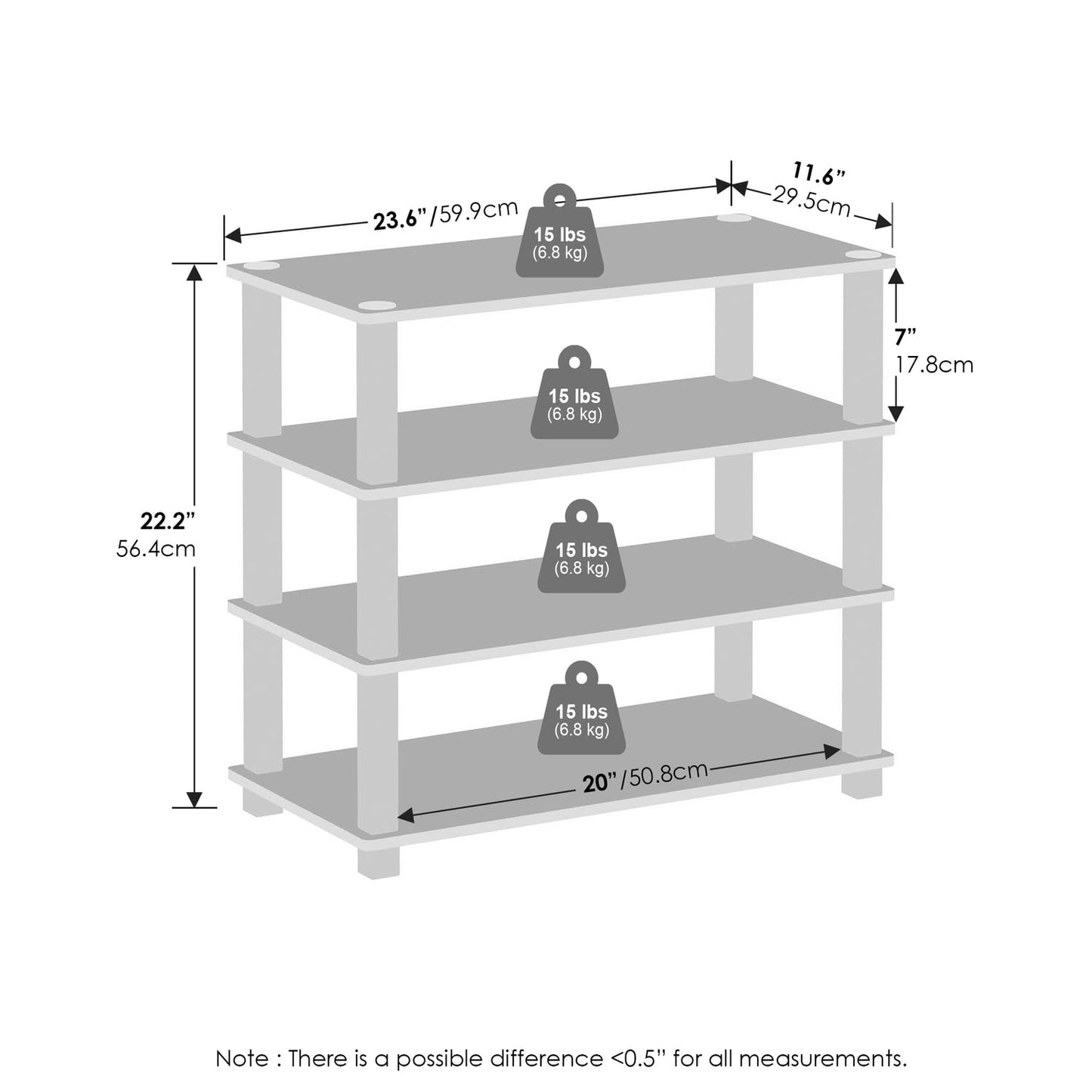 Furinno TURN-N-TUBE Storage Shelves Set of 2, 4-Tier Stackable Standing Shelf, Open Corner Shelf, for Organization and Storage, Living Room, Garage