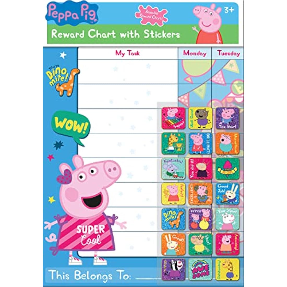 Paper Projects 01.70.30.021 Peppa Pig Everyday Reward Chart and 56 Sparkly Stickers, 29.7cm x 42cm