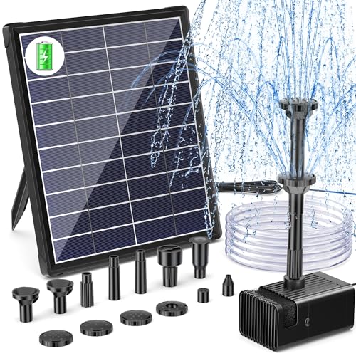 Biling 6W Solar Water Pump with 3000mAh Battery Backup 10 Nozzles Solar Pond Fountains Water Features for the Garden with 5ft Tubing for Bird Bath,