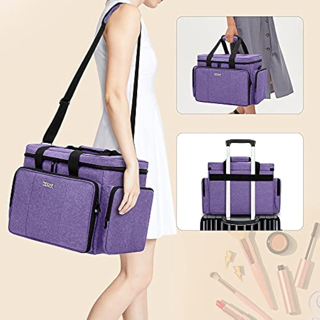 BAFASO Large Makeup Bag Cosmetic Bag with Removable Dividers, Travel Makeup Case Holds Cosmetics, Purple