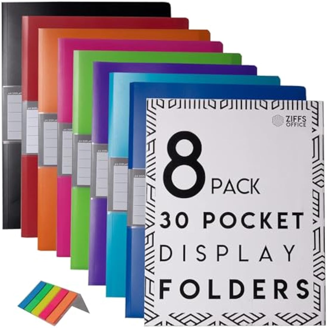 Ziffs Office® 8 x 30 Pocket A4 Display Folders - A4 Display Folders with Plastic Pockets - A4 Folder - Display Book - Presentation Folders - 250 Sticky Labels Included - Project Folder - British Brand
