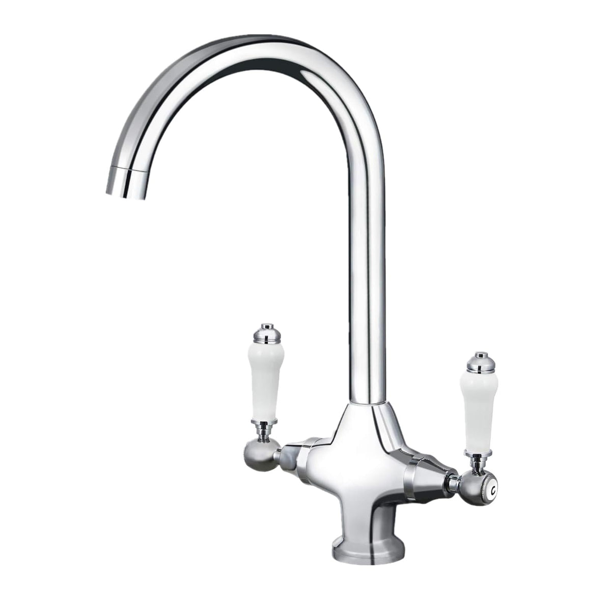 Funime Traditional Kitchen Sink Mixer Tap with Ceramic Dual Lever, Monobloc Victorian Style Kitchen Tap 1 Hole Elegant Brass Chrome Swivel Mono Retro