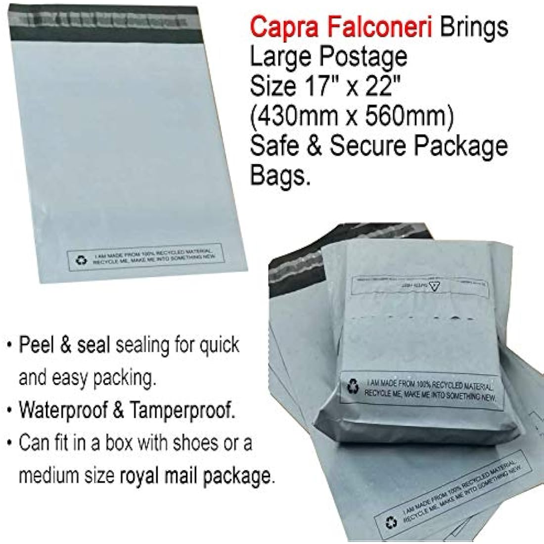 Large 25x Grey Mailing Bags 17” x 22” Polythene Self Seal Big Plastic Envelopes 100% Recyclable - Parcel Postal Postage Packaging Bags Strong Packaging Bags