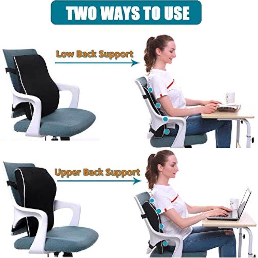 QUTOOL Lumbar Support Pillow for Office Chair Car Memory Foam Back Cushion Large Back Support Pillow for Computer, Gaming Chair, Recliner Double Adjustable Straps
