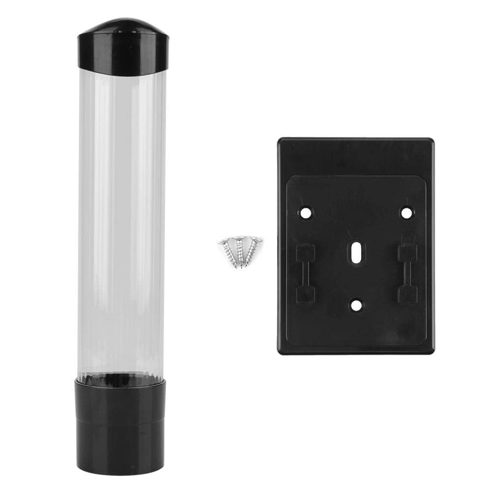 Broco Paper Cup Dispenser, Wall Mounted Dust Proof Transparent With Lid for 75mm Cups, No Drill Adhesive Mount Black Eco-Friendly ABS Hygienic Cup