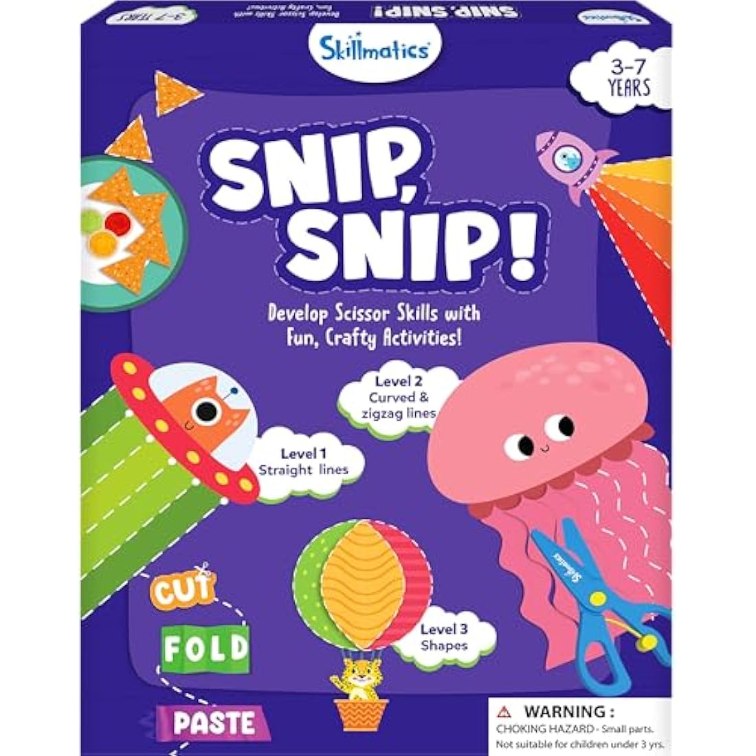 Skillmatics Scissor Skills Activity Book - Snip Snip, 25 Fun Cutting & Creative Activities for Preschoolers, 2 Child-Safe Scissors, Fine Motor Skills Craft Kit, Gifts for Kids Ages 3, 4, 5, 6, 7