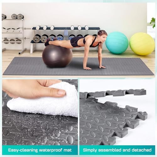 Yes4All FUKR Interlocking Mat Protective Flooring, Solid, N. 36 Square Feet (36 Tiles) -Gray, 12sqft (12'' x 12'')
