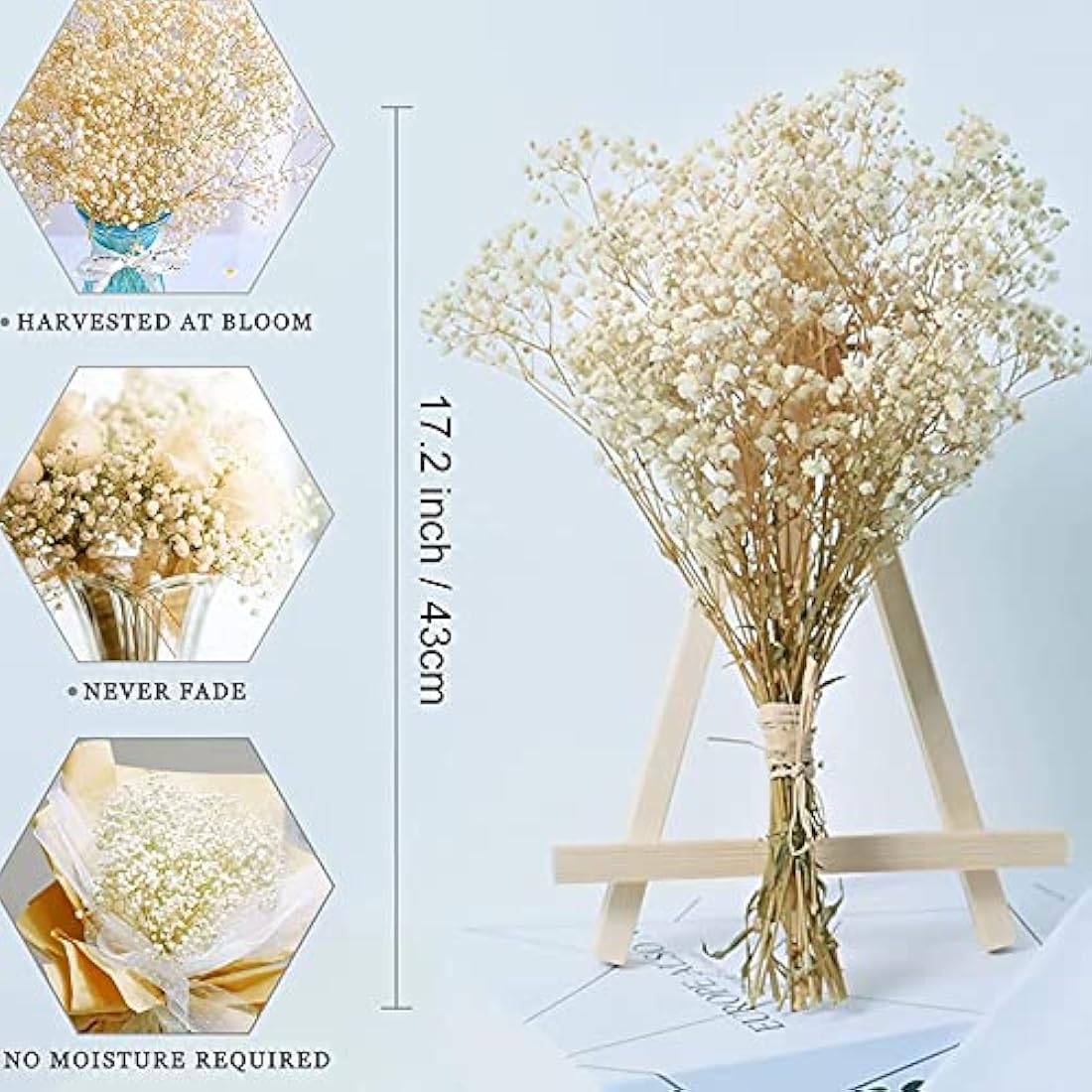 OUKEYI 17 Inch Dried Flowers Baby's Breath Bouquet - 2000+ Ivory White Dry Flowers,Natural Gypsophila Branches for Home Decor, Wedding, Table Decor, DIY Wreath Floral, Dry Flowers Bulk for Vase