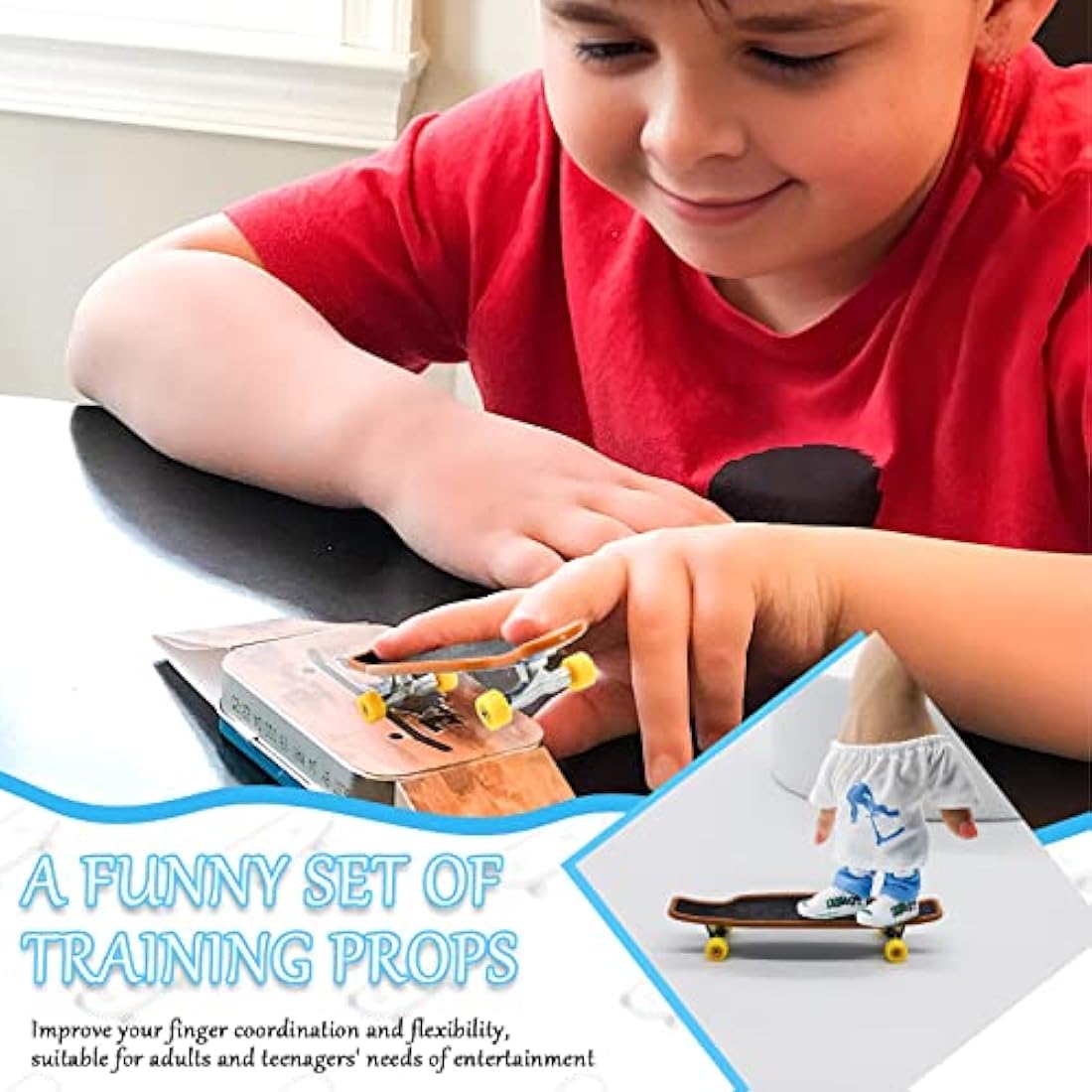 Morofme Mini Finger Toy Set: Finger Skateboards, Shoes, Pants & Knee Pads for Graffiti Fingerboard for Kids & Adults