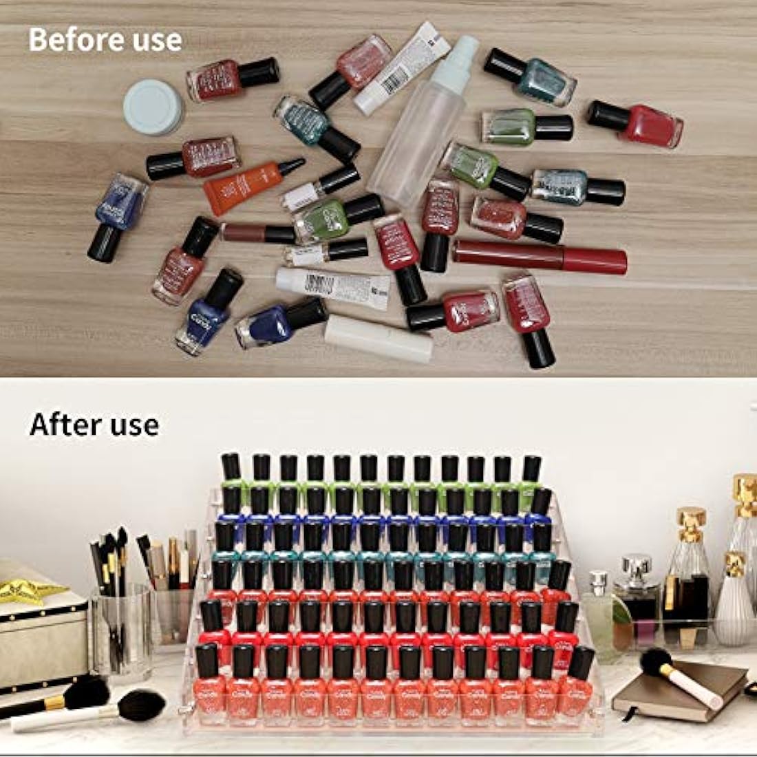 BTremary 6 Tiers Clear Nail Polish Display Rack Stand Holder,Acrylic Nail Polish Organiser Storage Rack Shelf Holds up to 96 Bottles,Essential Oil Paints Ink Holder (Fit 1-2oz Bottles)