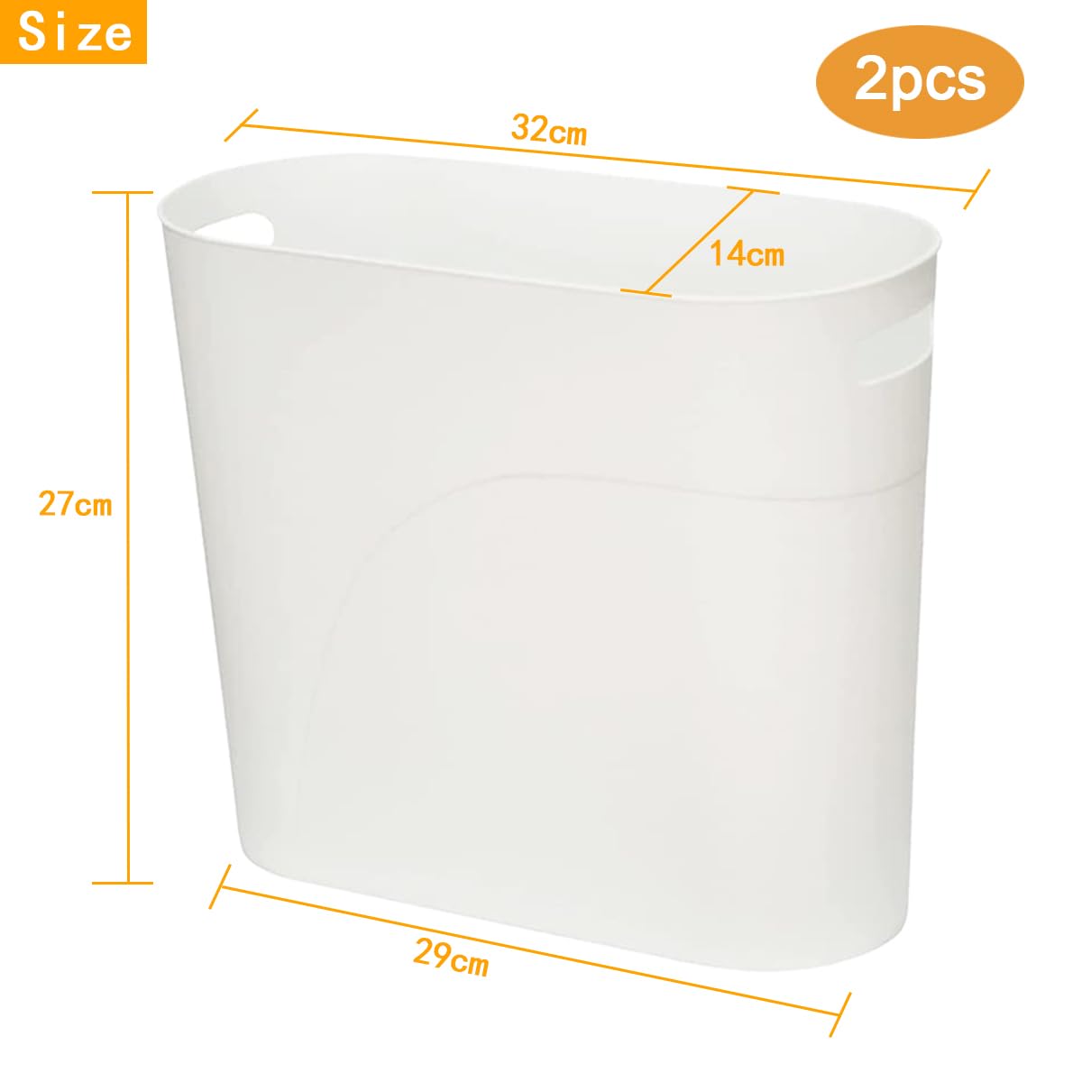 LOSYHU 2 Pack Plastic Trash Can 12L Slim Waste Basket Plastic Bedroom Wastebasket Small Office Bin with Handle Reusable Slim Garbage Container Bin