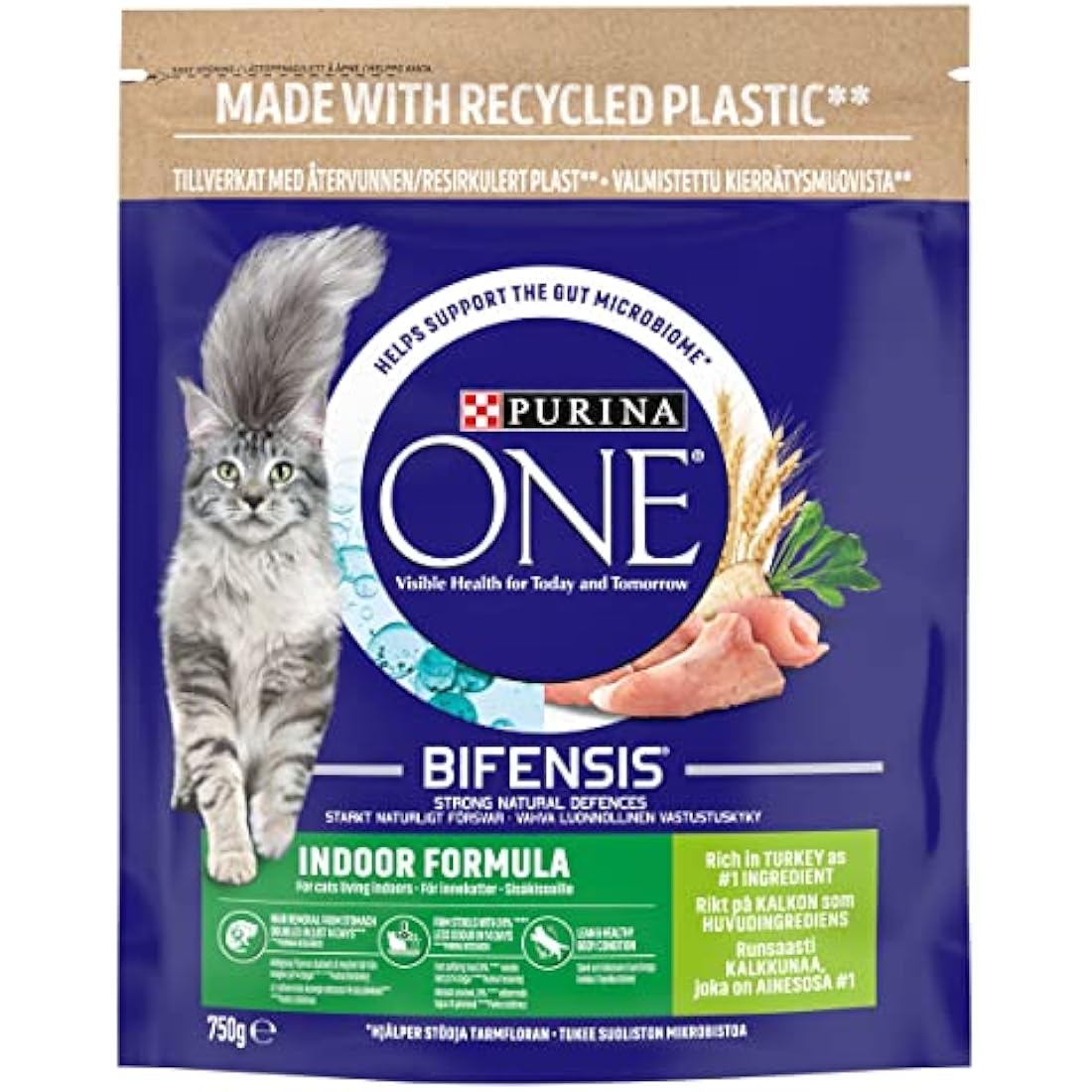 PURINA ONE Indoor Turkey Dry Cat Food 750g (Pack of 4)